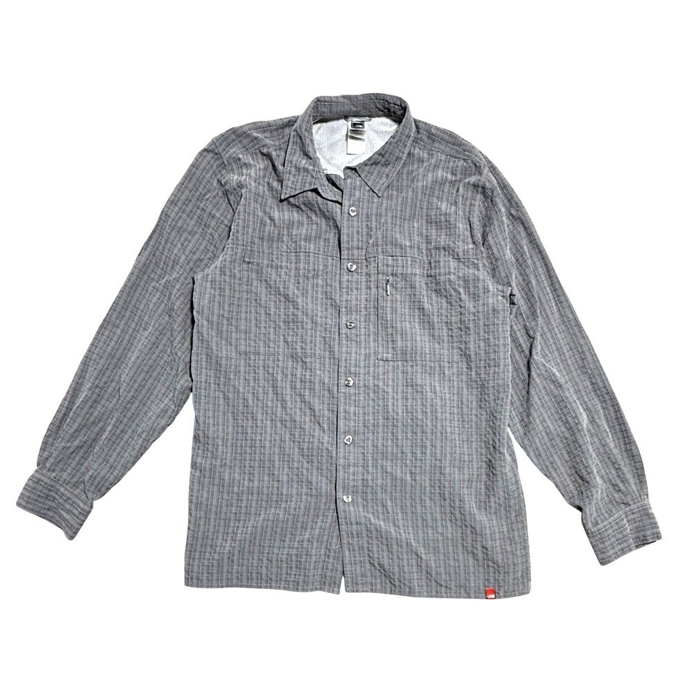 The North Face Shirt Mens Medium Gray Plaid Mesh Lined Zip Pocket Hiking Travel